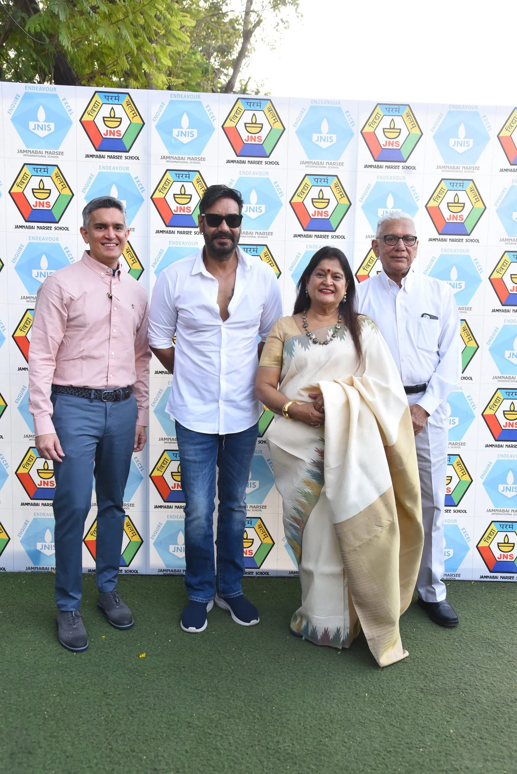 Sujay Jairaj, Ajay Devgn, Urvashi & Jairaj Thacker at the Jamnabai Narsee Campus For The Differently Abled Children's Sports Day