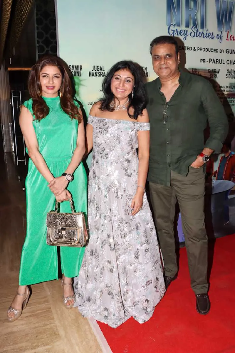 Gunjan Kuthaiala with Bhagyashree and Himalaya Dasani during the Premier of the film NRI Wives
